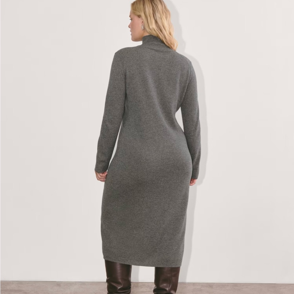 Gray Cashmere Turtleneck Sweater Dress